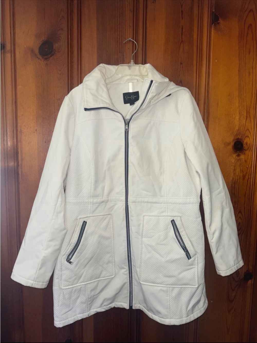 Jessica Simpson White Hooded Zip-Front Trench Coat